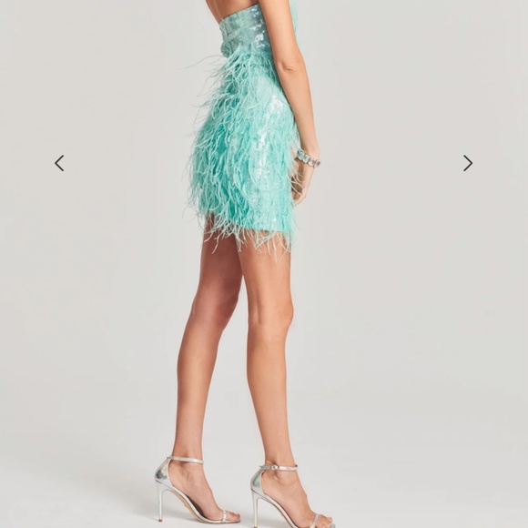 COPY - ANASTASIA SEQUIN FEATHER DRESS - turquoise powder XS - Picture 4 of 9